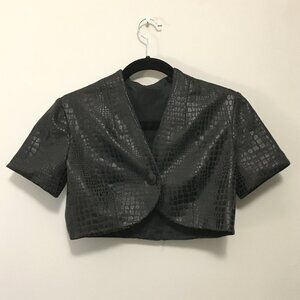Vintage Y2K Black Shiny Crocodile Skin Embossed Bolero Shrug